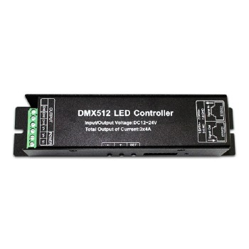 LED RGB DMX 512 Decoder Controller 3-CH Digital Display 12A 3x4A PWM RJ45